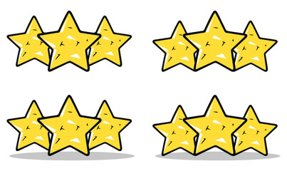 set of illustration of star. stars rating doodle. kid hand drawing cute three stars stack. isolated on a transparent background. eps 10
