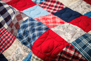 Color handmade blanket in style patchwork. Patchwork quilt. Generative AI