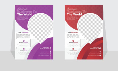 Corporate modern business flyer template design set, minimal business flyer template or eye catching flyer design, flyer in A4 with colorful business proposal, modern with red and purple flyer