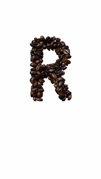Animated Coffee typeface text with alpha channel the character R