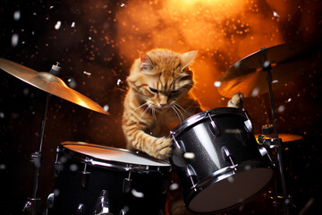 cute cat playing drums