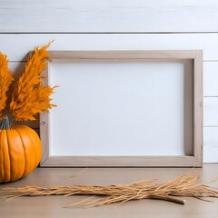 Home interior poster mock up  with pumpkins