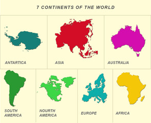 seven continents of the world hand drawing ilustration vector