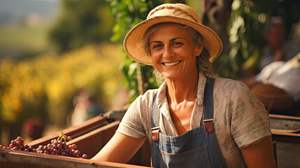 Fototapeta premium Sunny Tuscany, vineyard farm .a closeup photo portrait of a handsome Italian Woman