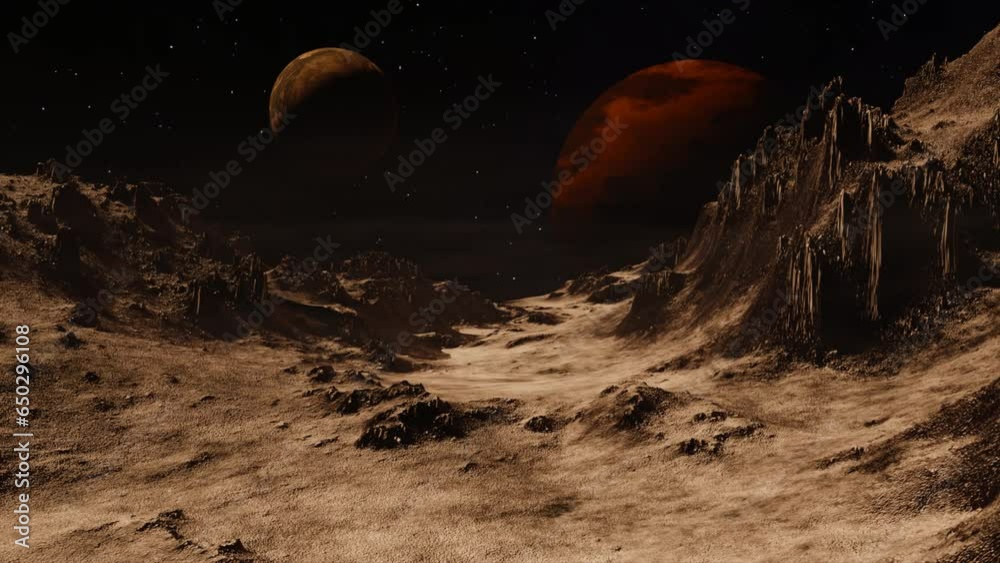 Wall mural alien planet dramatic landscape dolly camera movement 3d render.