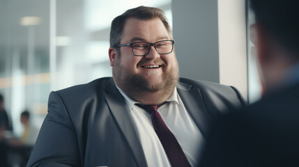 Fototapeta premium the businessman is chubby enjoy talking with friends in the white office