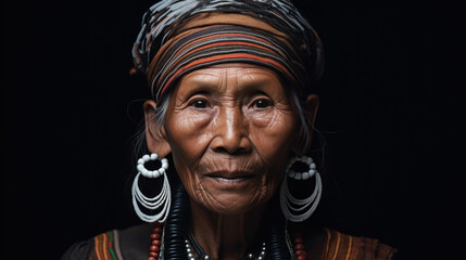 Portrait of Akha senior woman in the Thailand - obrazy, fototapety, plakaty