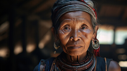 Portrait of Akha senior woman in the Thailand