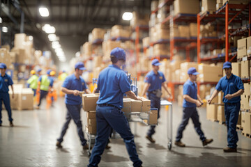 Blurred image of warehouse employees in action. ai generative - obrazy, fototapety, plakaty