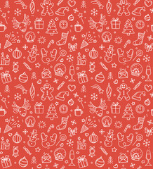 Merry Christmas Happy New Year seamless background pattern.
