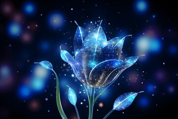 Abstract flower technology background in blue neon.