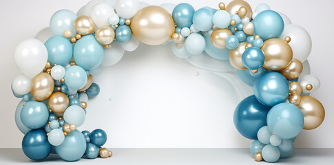 Obraz na płótnie Canvas Celebration party banner with Blue white and gold color balloons background.