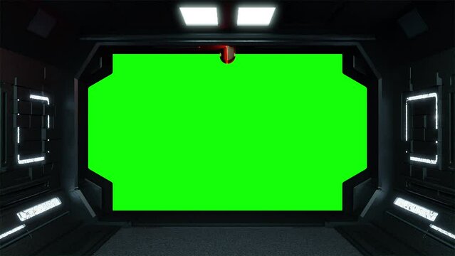 Futuristic si-fi corridor technological tunnel. Green Screen Footage, POV dolly camera movement.