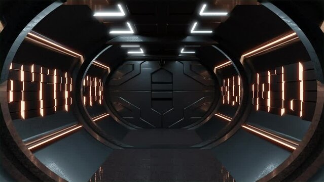Futuristic si-fi corridor technological tunnel. Green Screen Footage, POV dolly camera movement.