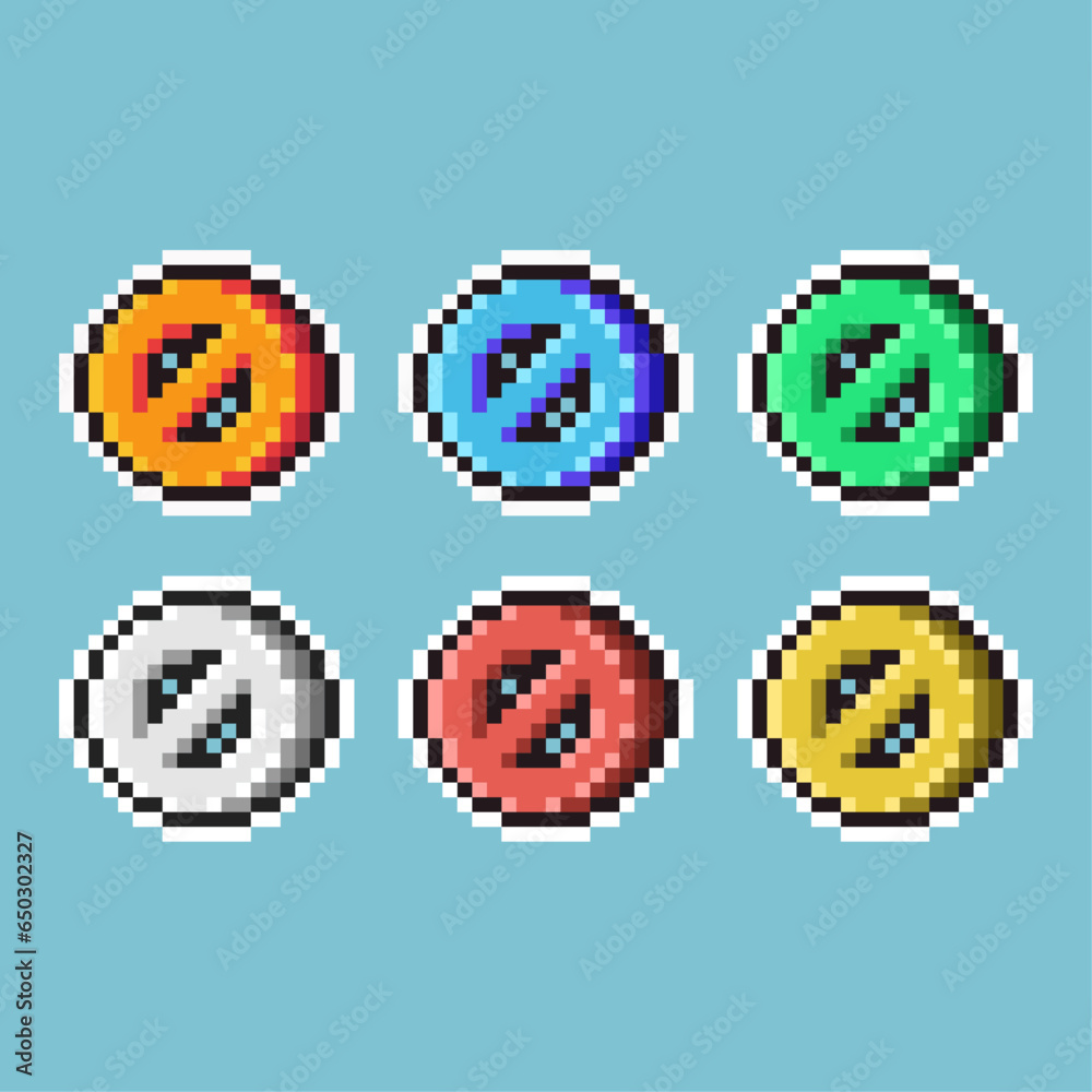 Poster pixel art sets of dont sign with variation color item asset. simple bits of prohibition sign on pixe