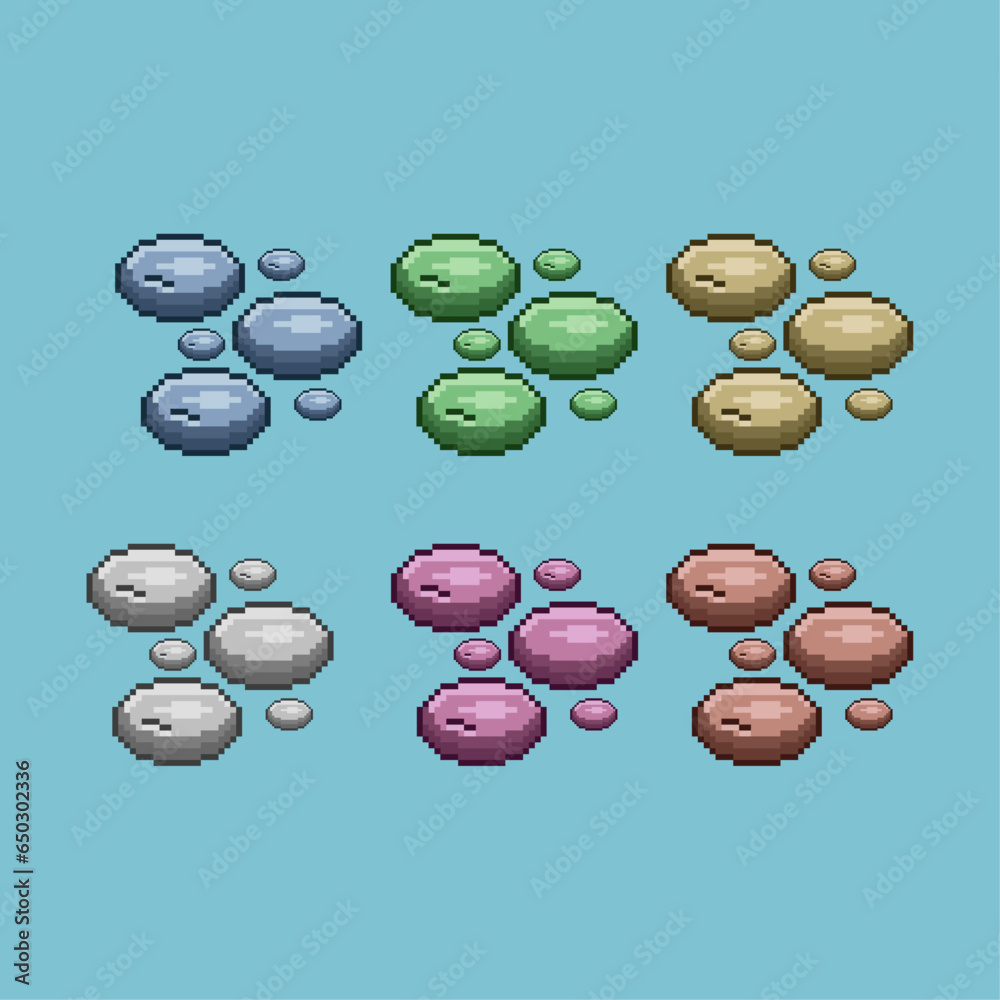 Poster pixel art sets of tile floor rock with variation color item asset. simple bits of rock floor tile on