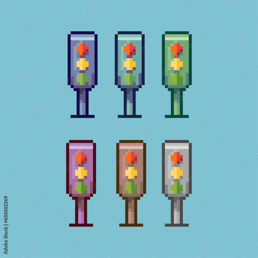 Fototapete pixel art sets of green light traffic with variation color item asset. simple bits of traffic light 