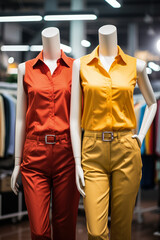 Mannequins with drafted garments factory setup background with empty space for text 