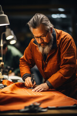 Obraz premium Dedicated craftsmen carefully drafting patterns for garment creation in a factory 
