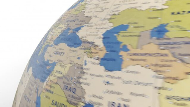 Atlas map of the world globe spinning zooming in and focusing on the country of France, French. Showing area, motion video stock in HD and 4K 