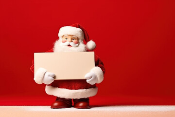 Naklejka premium santa claus holding a blank sign, copy space, banner.