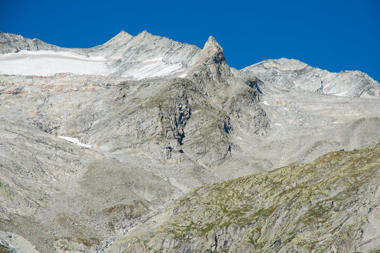 High peak with glacier in the Zillertal alps during summer season, Alto Adige, Italy
