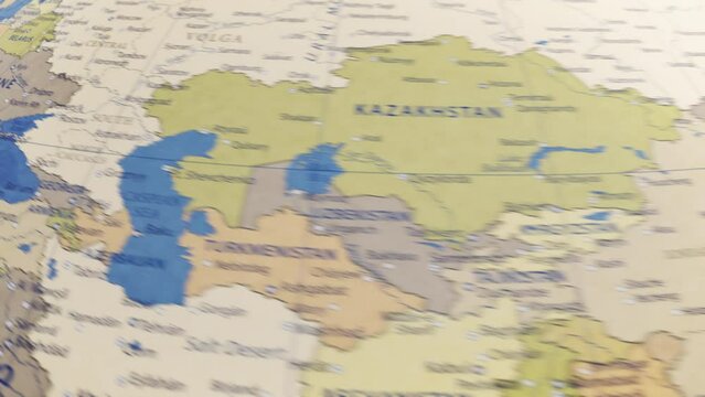 Atlas map of the world globe spinning zooming in and focusing on the country of Germany, German. Showing area, motion video stock in HD and 4K 