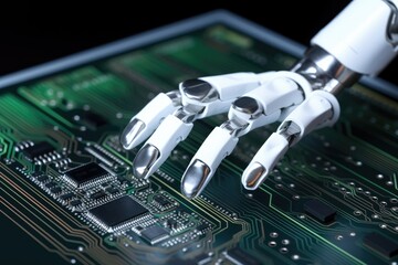 Fototapeta premium Robot hand with a computer board