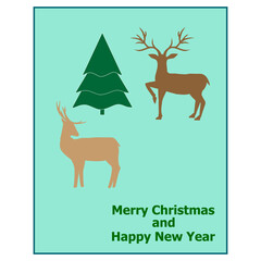 New Year picture with deer, tree, congratulations