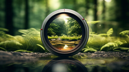 Round lens by the pond