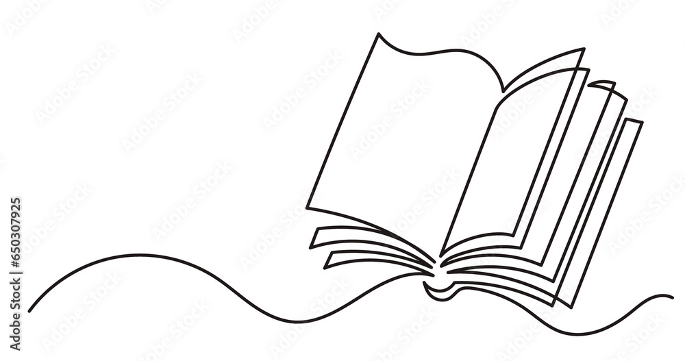 Wall mural continuous line drawing illustration with transparent background of open book as concept of learning
