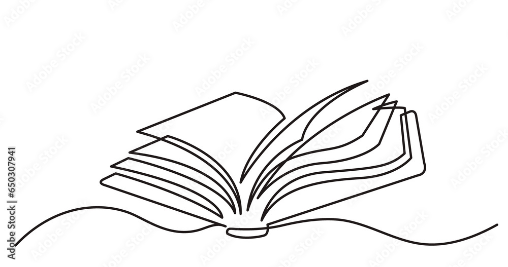 Wall mural continuous line drawing illustration with transparent background of open book as concept of learning