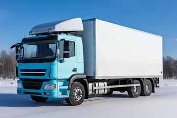 Refrigerated truck carrying perishable goods isolated on a gradient background 