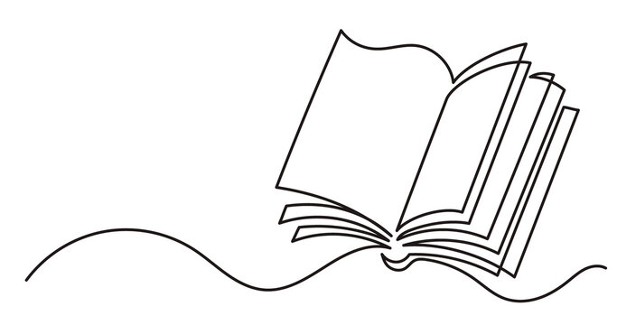 continuous line drawing illustration with transparent background of open book as concept of learning education and knowledge