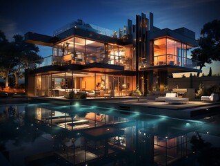 Modern luxury exterior house with pool generative ai