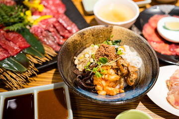 Korean rice bowl in barbecue restaurant