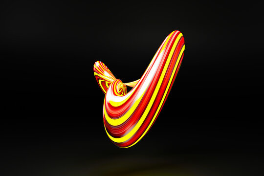 3d render, abstract background, modern curved shape, deformation, colorful lines, neon light, distorted object. 3D Colorful abstract twisted fluide shape.
