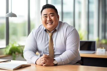 Plus size manager asian businessman CEO working in modern office - obrazy, fototapety, plakaty
