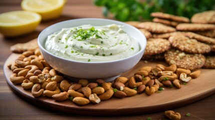 Temptingly delicious cream cheese with cashews and nuts. Cheese paste.