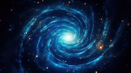 A spiral galaxy in the shape of golden ratio in space surrounded by stars.