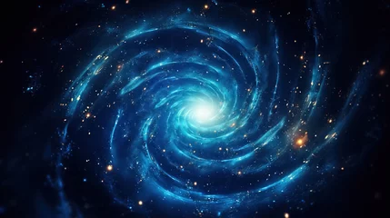 Poster A spiral galaxy in the shape of golden ratio in space surrounded by stars. © RISHAD