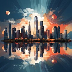 3D vector stylized cityscape with tower building