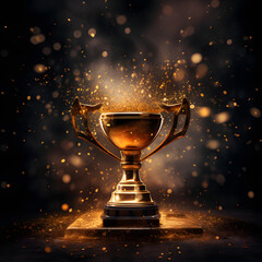 Championship Winner Golden prize Champion trophy with sparks on a dark background square - obrazy, fototapety, plakaty