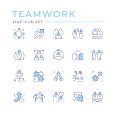 Set color line icons of teamwork