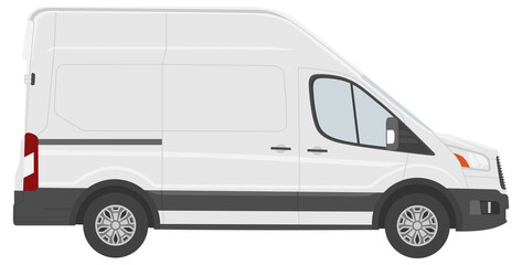 High roof cargo van white color. Side, front, back view.  illustration.