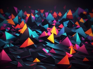 Abstract Triangled Futuristic Background Illustration with Neon Colors - ai generated