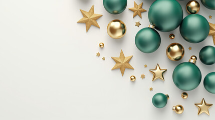 Weihnachtlicher Hintergrund / Wallpaper mit Christbaumkugeln und Sternen (Hintergrund hell, Sterne Kugeln Gold, Silber, Mint)