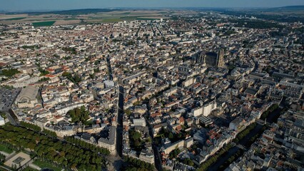 Aerial view of the city Reims in France on a sunny afternoon in summer.