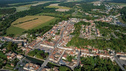 Aerial view of the city Sainte-Menehould in France on a sunny day in summer.