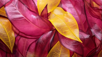 31. Extreme close-up of abstract blurred autumn leaves, deep magenta and goldenrod hues, in the style of gradient blurred wallpapers, depth of field, serene visuals, minimalistic simplicity, close-up,